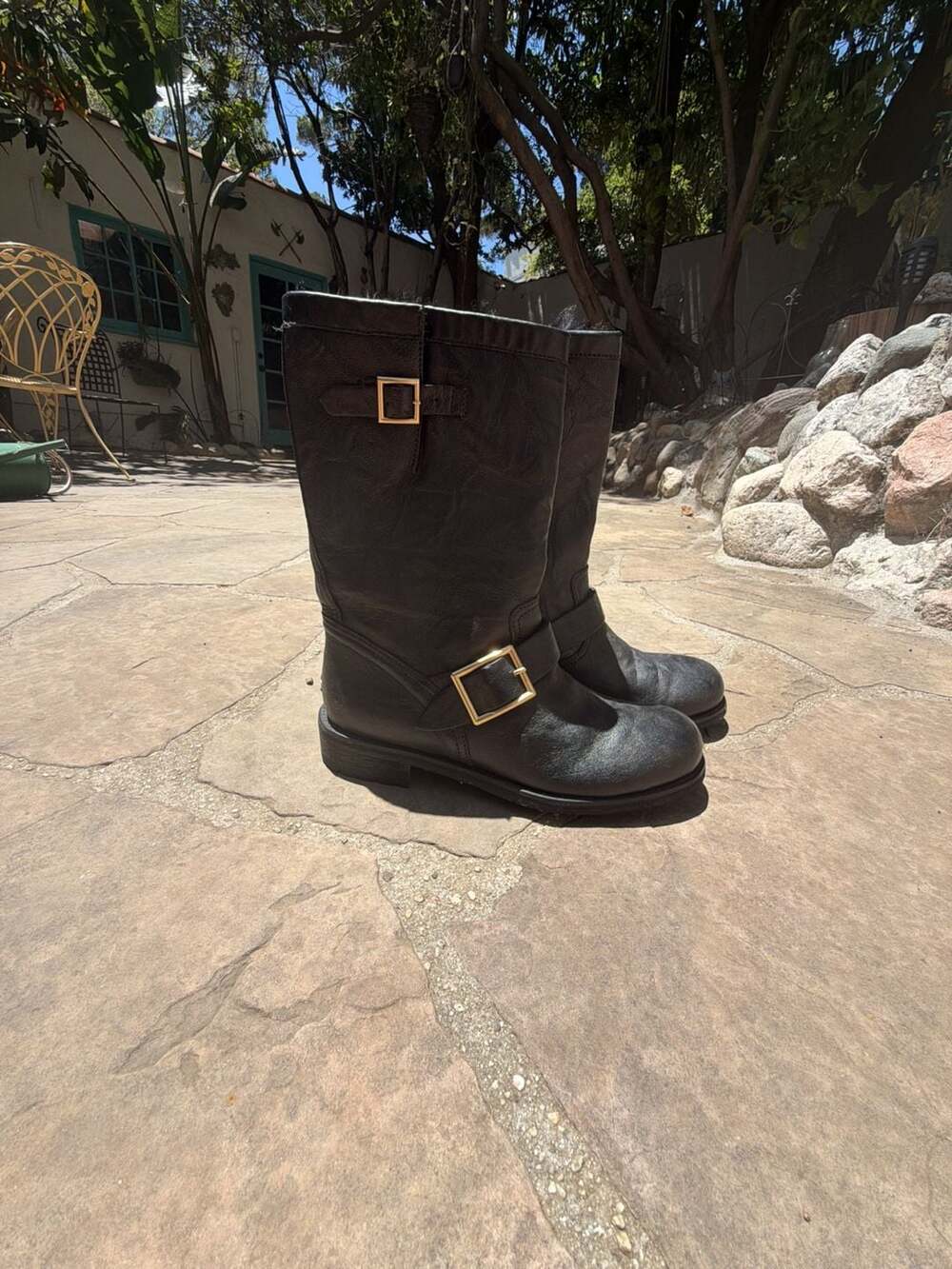 Jimmy Choo Biker Mid Black Leather Moto Boots